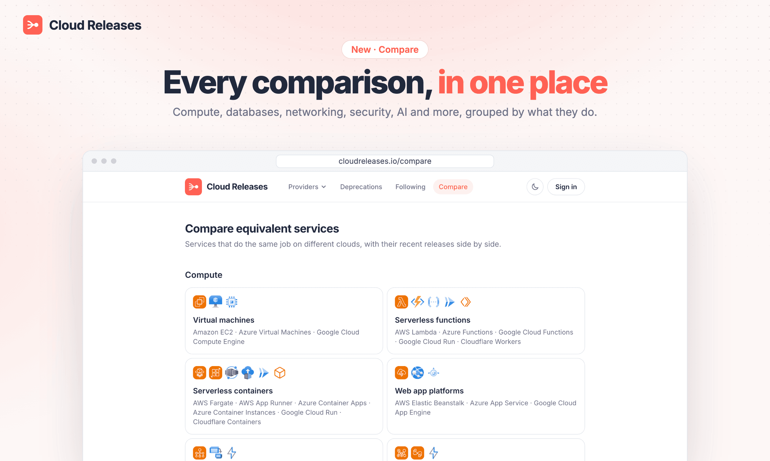 Every comparison, in one place: the Compare page